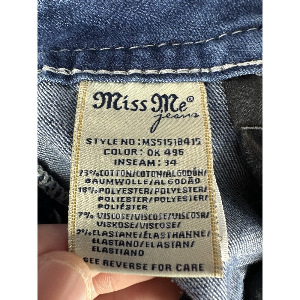 Miss Me Jeans Womens 28 Blue Mid Rise Boot Distressed Whiskered Y2K Cowgirl - Picture 12 of 12